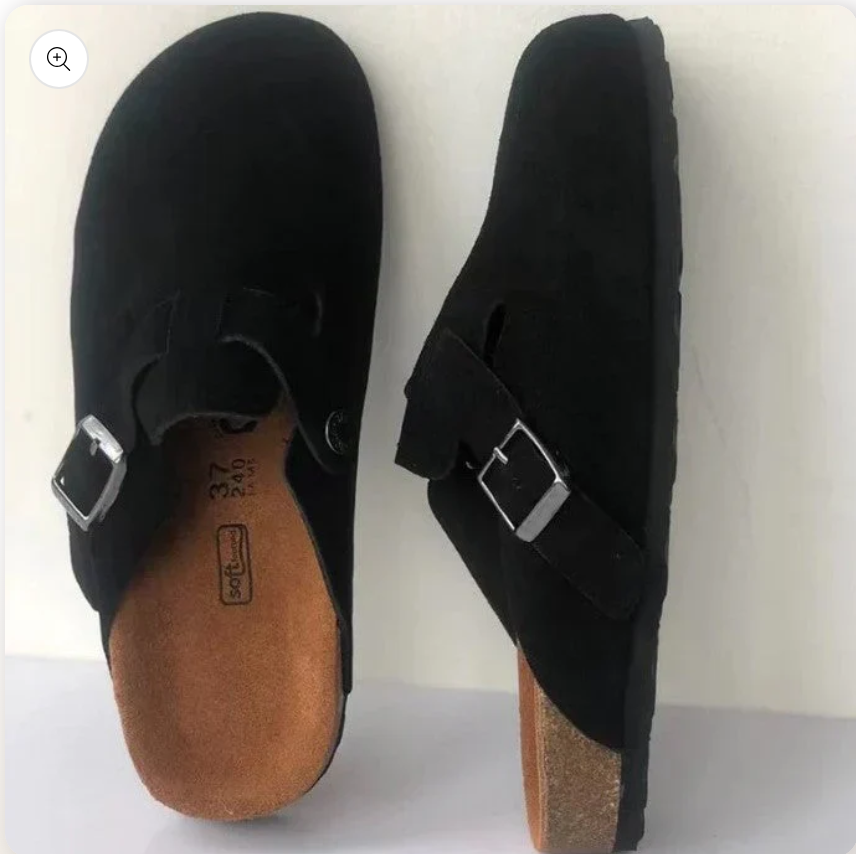 Suede Buckle Slip-On Clogs