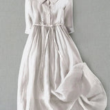 V-Neck Tie Waist Midi Dress