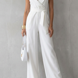 Women's Sleeveless Wrap-Waist Wide-Leg Crepe Jumpsuit