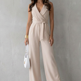 Women's Sleeveless Wrap-Waist Wide-Leg Crepe Jumpsuit