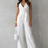 Women's Sleeveless Wrap-Waist Wide-Leg Crepe Jumpsuit