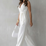 Women's Sleeveless Wrap-Waist Wide-Leg Crepe Jumpsuit