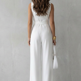 Women's Sleeveless Wrap-Waist Wide-Leg Crepe Jumpsuit