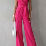 Women's Sleeveless Wrap-Waist Wide-Leg Crepe Jumpsuit