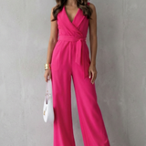 Women's Sleeveless Wrap-Waist Wide-Leg Crepe Jumpsuit