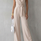 Women's Sleeveless Wrap-Waist Wide-Leg Crepe Jumpsuit