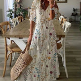 Floral V-Neck Button Front Midi Dress