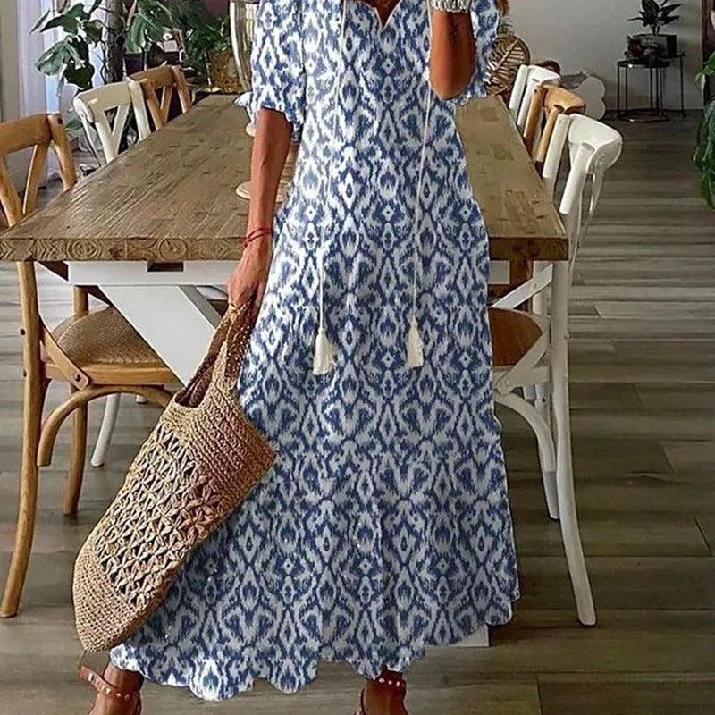 Floral V-Neck Button Front Midi Dress