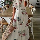 Floral V-Neck Button Front Midi Dress