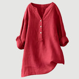 Rolled Sleeve Linen Blend V-Neck Blouse