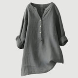 Rolled Sleeve Linen Blend V-Neck Blouse