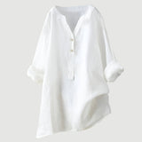 Rolled Sleeve Linen Blend V-Neck Blouse