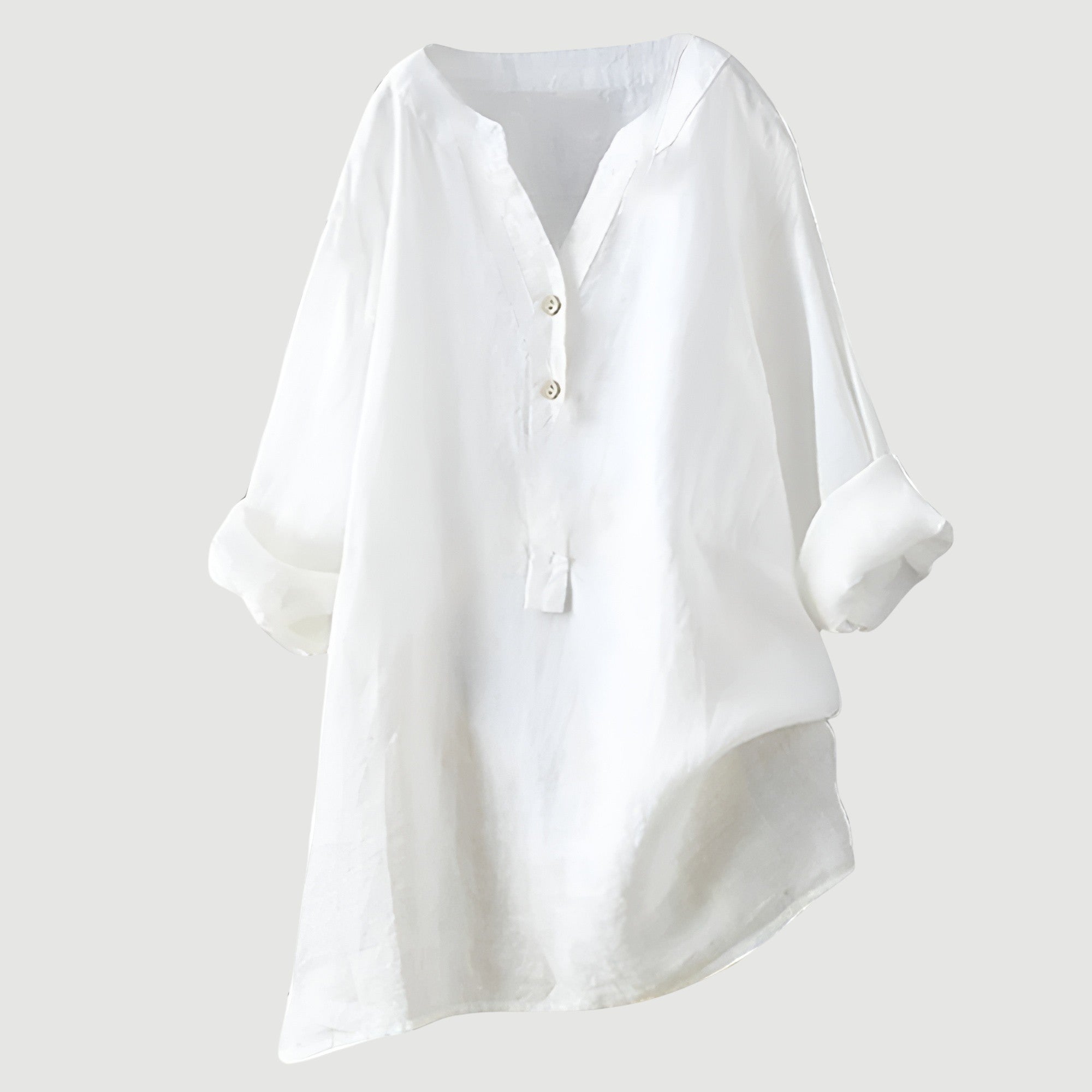 Rolled Sleeve Linen Blend V-Neck Blouse