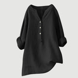 Rolled Sleeve Linen Blend V-Neck Blouse