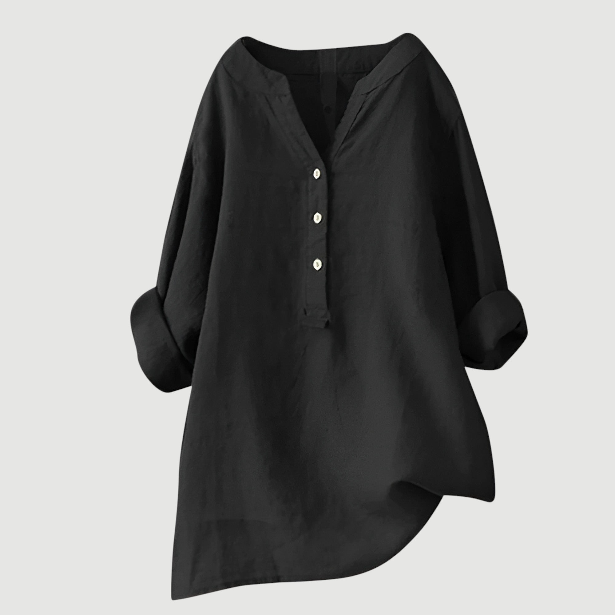 Rolled Sleeve Linen Blend V-Neck Blouse