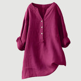 Rolled Sleeve Linen Blend V-Neck Blouse