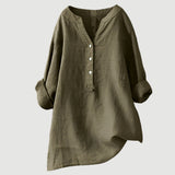 Rolled Sleeve Linen Blend V-Neck Blouse