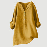 Rolled Sleeve Linen Blend V-Neck Blouse