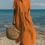 Button Front Linen Maxi Shirt Dress
