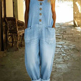 Button Front Denim Jumpsuit