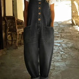 Button Front Denim Jumpsuit