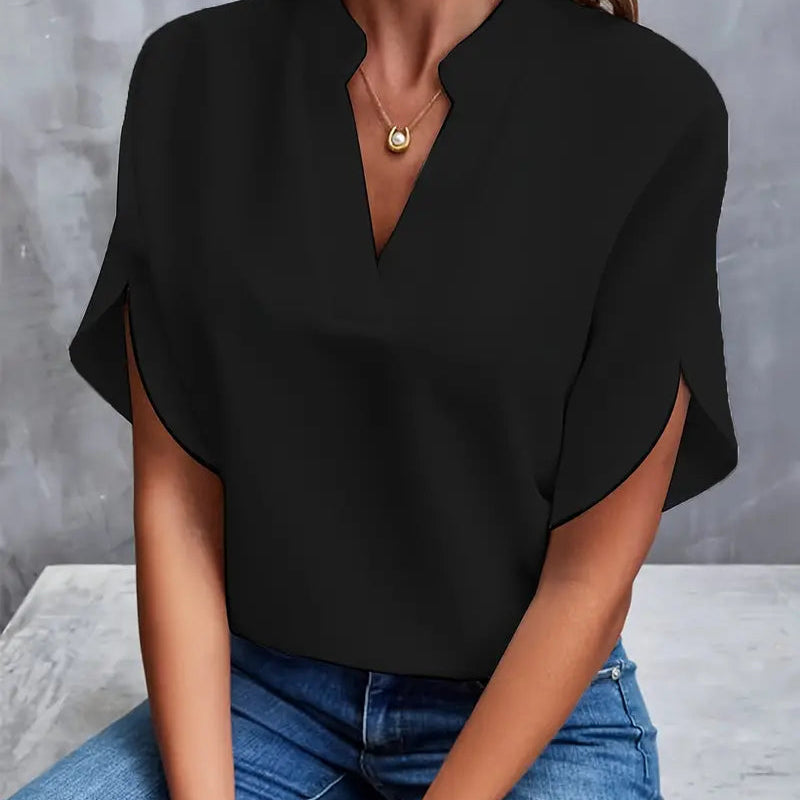 Elegant V-Neck Short Sleeve Blouse