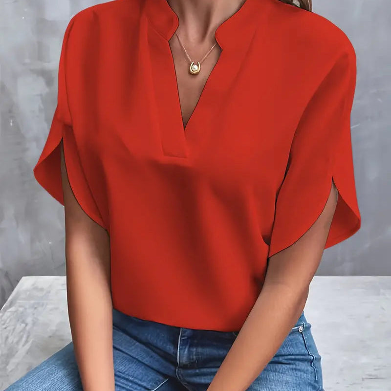 Elegant V-Neck Short Sleeve Blouse