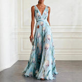 Floral Plunge Neck Maxi Dress