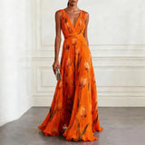 Floral Plunge Neck Maxi Dress