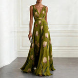 Floral Plunge Neck Maxi Dress