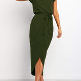 Cap Sleeve Twist Waist Midi Dress
