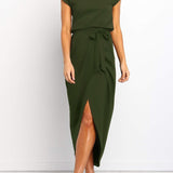 Cap Sleeve Twist Waist Midi Dress