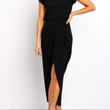 Cap Sleeve Twist Waist Midi Dress