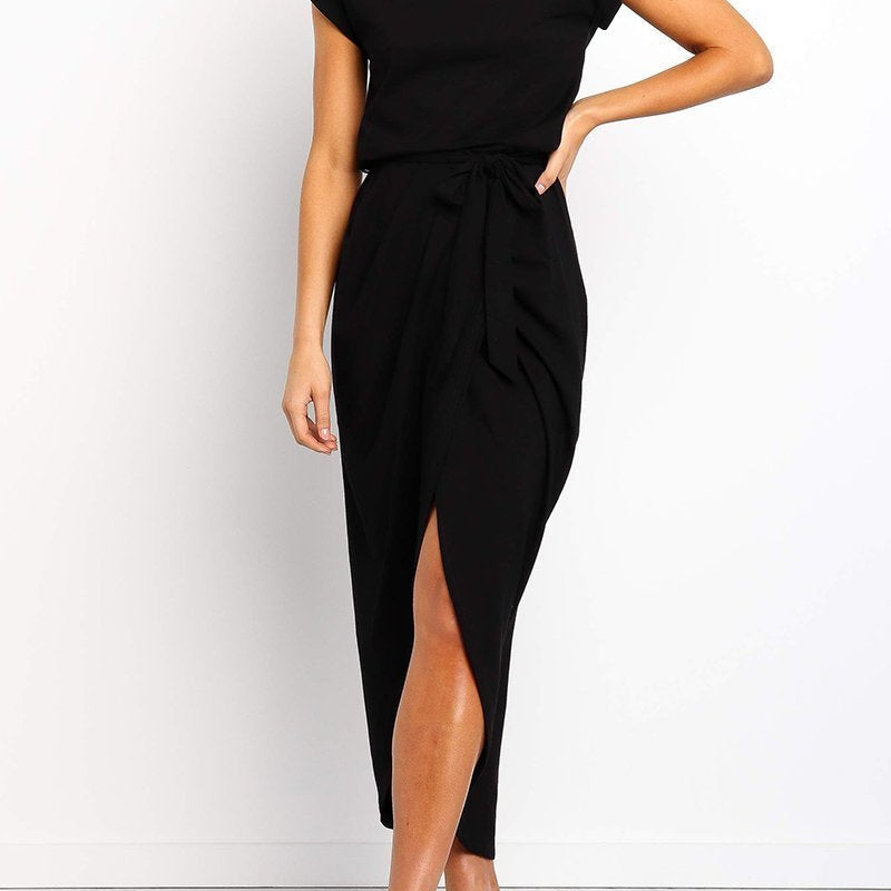 Cap Sleeve Twist Waist Midi Dress