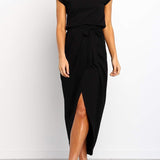 Cap Sleeve Twist Waist Midi Dress