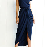 Cap Sleeve Twist Waist Midi Dress