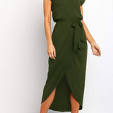 Cap Sleeve Twist Waist Midi Dress