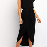 Cap Sleeve Twist Waist Midi Dress