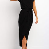 Cap Sleeve Twist Waist Midi Dress