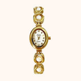 Women's Oval Dial Quartz Watch with Pearl Details