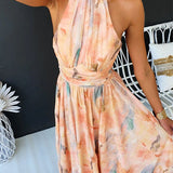 Floral Halter Neck Maxi Dress
