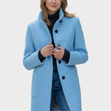 Women's Classic Brown Wool Winter Tailored Stand-Collar Coat