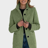 Women's Classic Brown Wool Winter Tailored Stand-Collar Coat