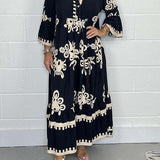 Printed V-Neck Tassel Maxi Dress