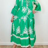 Printed V-Neck Tassel Maxi Dress
