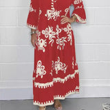 Printed V-Neck Tassel Maxi Dress