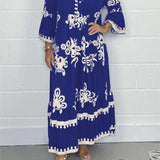 Printed V-Neck Tassel Maxi Dress