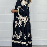 Printed V-Neck Tassel Maxi Dress