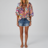 Rosavelle | Floral Blouse Button Front Long Sleeves