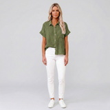 Linéa Sol | Linen Blouse Short Sleeves Button Front Collar